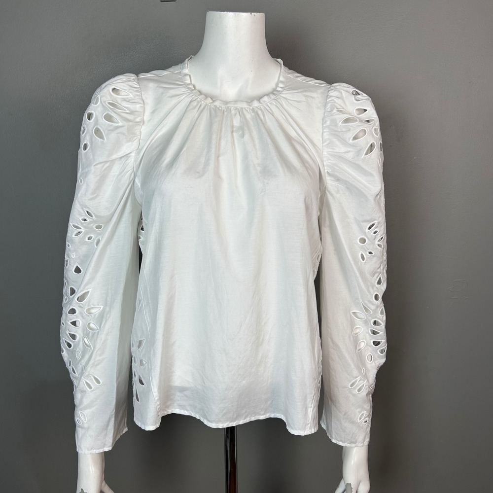 Thakoon Puff Sleeve Top size 6 Eyelet Minimalist Romantic Button Back Luxury